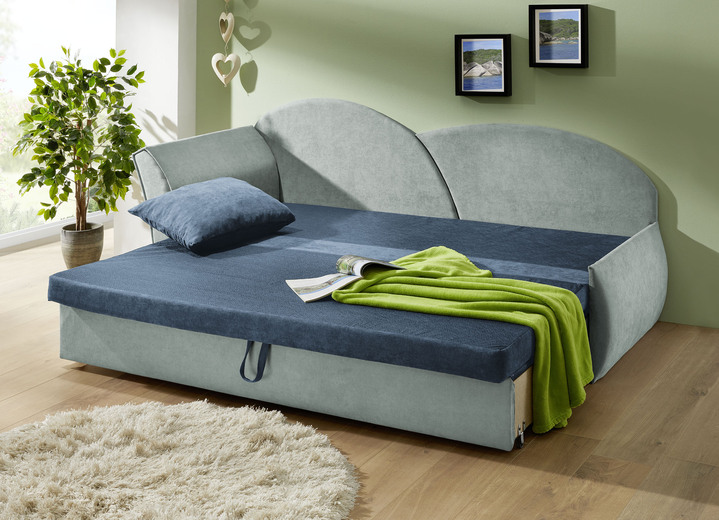 Schlafsofas - Schlafsofa mit Bettkasten und 1 Dekokissen, in Farbe GRÜN-MINT, in Ausführung Armlehne links Ansicht 2
