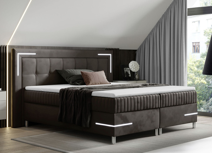 Betten - Boxspringbett mit LED-Beleuchtung und Topper, in Farbe SILBER Ansicht 4