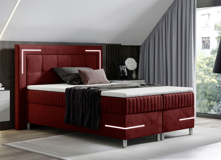 Betten - Boxspringbett mit LED-Beleuchtung und Topper, in Farbe SILBER Ansicht 5