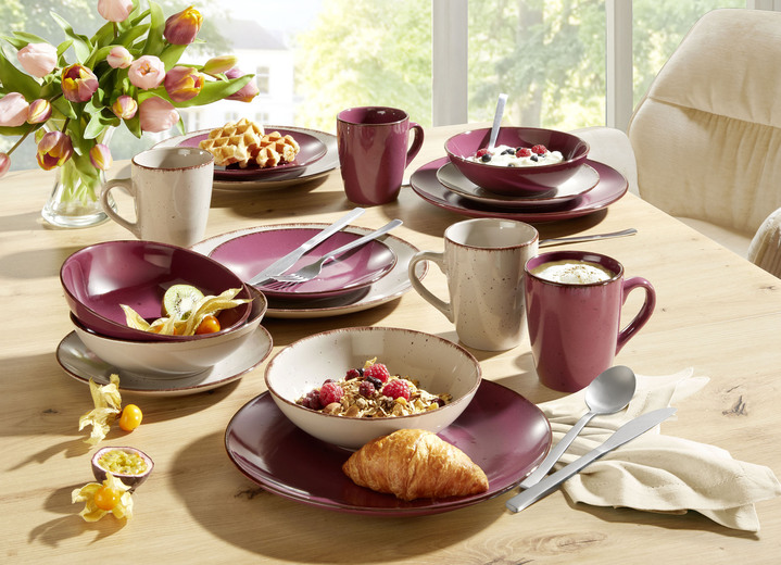 Gläser & Geschirr - Kombi-Service, 16-teilig, aus Feinsteinzeug im Natur-Look, in Farbe BEIGE-TÜRKIS Ansicht 4