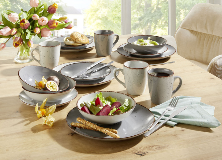 Gläser & Geschirr - Kombi-Service, 16-teilig, aus Feinsteinzeug im Natur-Look, in Farbe BEIGE-TÜRKIS Ansicht 5