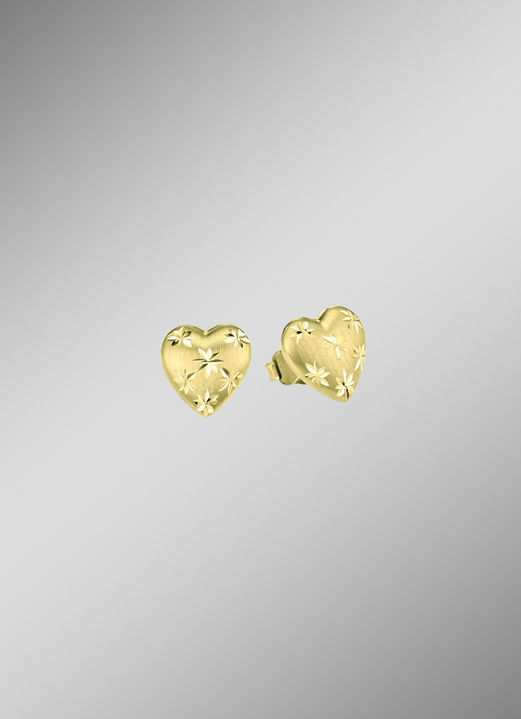 ohne Steine / mit Zirkonia - Diamantierte Herz-Ohrstecker, in Farbe  Ansicht 1