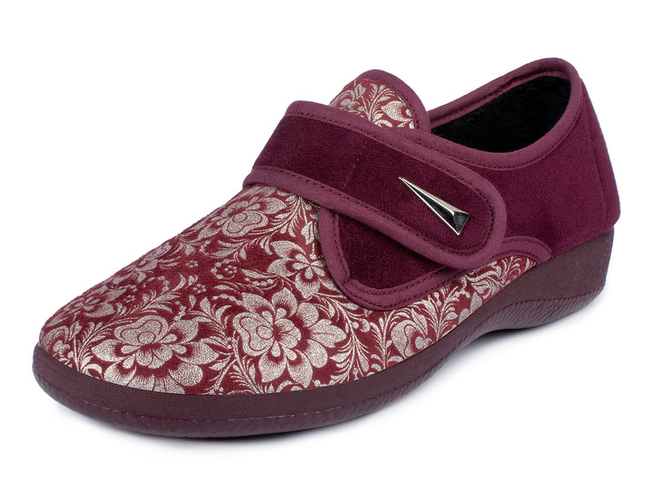 Komfortschuhe - Damen Klett-Halbschuh im Blüten-Design, in Größe 036 bis 042, in Farbe BORDEAUX Ansicht 1