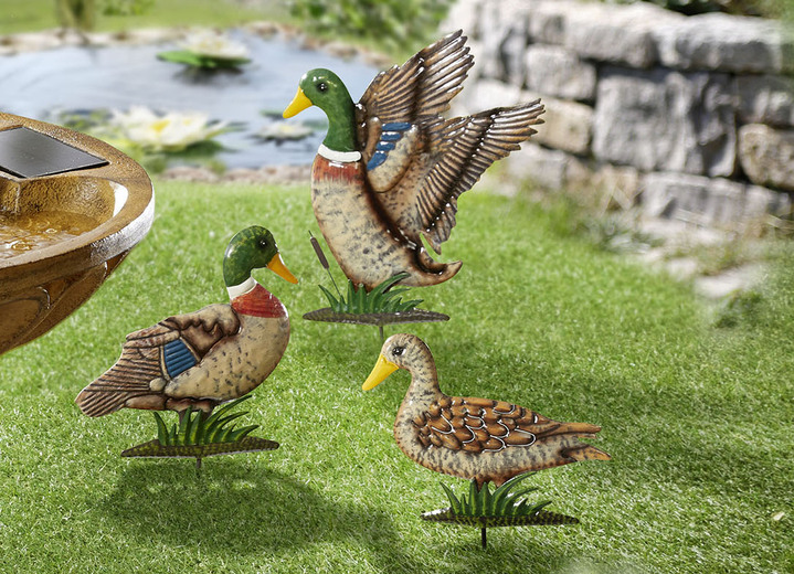 Gartendekoration - Farbenfrohe Entenfamilie aus Eisen, 3er-Set, in Farbe BUNT