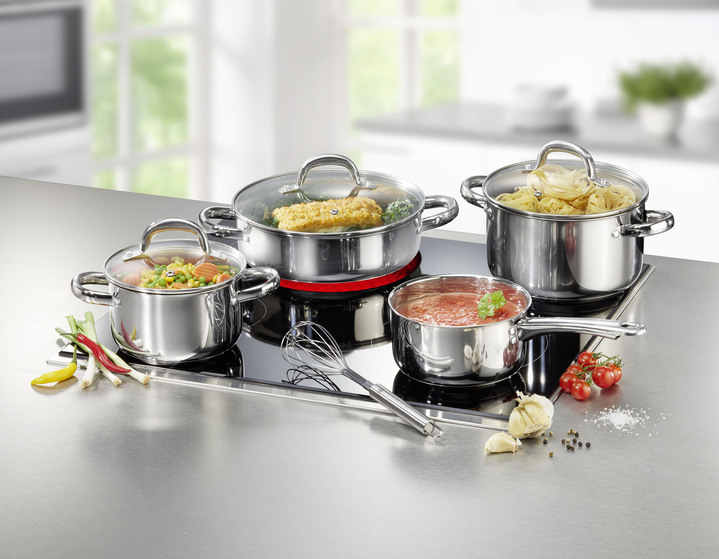 Töpfe, Pfannen & Bräter - Kochtopf-Set aus rostfreiem Edelstahl, 8-teilig, in Farbe EDELSTAHL