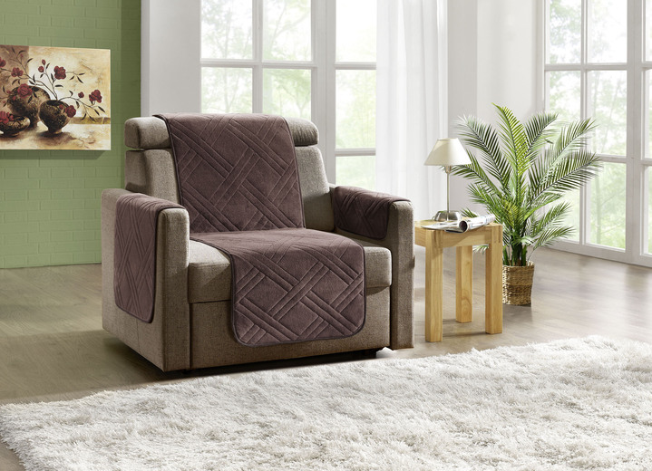 Sessel- & Sofaüberwürfe - Kuschelweiche Wohnaccessoires mit Bandeinfassung, in Größe 101 (Sesselschoner, 45x150 cm) bis 865 (2x Armlehnenschoner, 45x 70 cm), in Farbe BEIGE Ansicht 5
