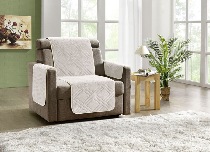 Sessel- & Sofaüberwürfe - Kuschelweiche Wohnaccessoires mit Bandeinfassung, in Größe 101 (Sesselschoner, 45x150 cm) bis 865 (2x Armlehnenschoner, 45x 70 cm), in Farbe BEIGE Ansicht 8