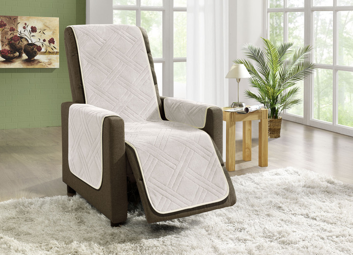 Sessel- & Sofaüberwürfe - Kuschelweiche Wohnaccessoires mit Bandeinfassung, in Größe 101 (Sesselschoner, 45x150 cm) bis 865 (2x Armlehnenschoner, 45x 70 cm), in Farbe BEIGE Ansicht 9