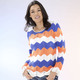 Pullover - Pullover mit Zackenringeln – Farbe ECRU-JEANSBLAU-APRICOT – Ansicht 1 Pullover - Pullover mit Zackenringeln, in Größe L(44/46) bis XS(32/34), in Farbe ECRU-JEANSBLAU-APRICOT – Farbe ECRU-JEANSBLAU-APRICOT – Ansicht 1
