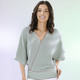 Pullover - Pulli in Wickeloptik – Farbe TAUPE-WEISS-MINT – Ansicht 2 Pullover - Pulli in Wickeloptik, in Größe L(44/46) bis XS(32/34), in Farbe TAUPE-WEISS-MINT – Farbe TAUPE-WEISS-MINT – Ansicht 2