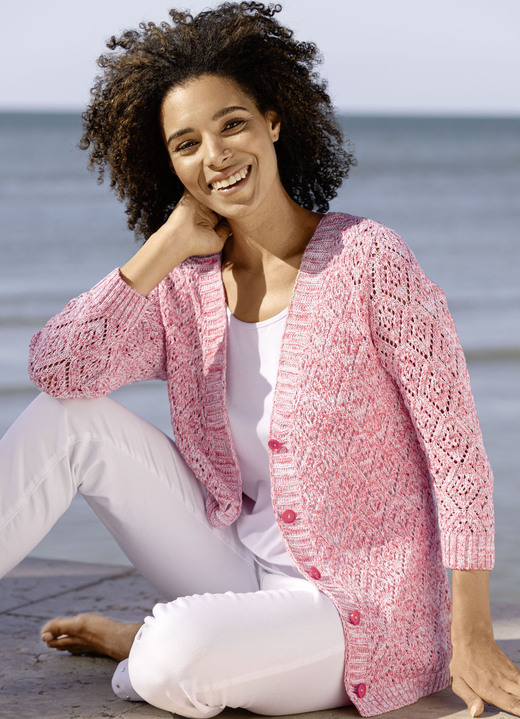 Jacken, Westen & Sets - Strickjacke aus Melangegarn, in Größe 038 bis 054, in Farbe HUMMER-WEISS Ansicht 1