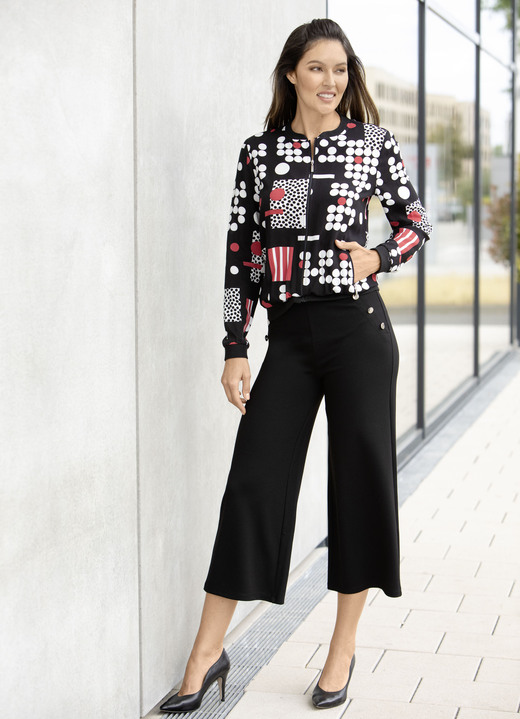 Blusenjacken - Blusenjacke mit Rippenstrick Ansicht 3 Blusenjacken - Blusenjacke mit Rippenstrick, in Größe 036 bis 052, in Farbe SCHWARZ-WEISS-ROT Ansicht 3