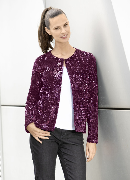Blusenjacken - Blusenjacke mit Pailletten, in Größe 036 bis 052, in Farbe BEERE Ansicht 1