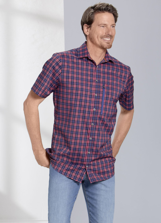 Hemden, Pullover & Shirts - Kariertes Funktions-Hemd in 3 Farben, in Größe 3XL(47/48) bis XXL(45/46), in Farbe ROT-MARINE KARIERT Ansicht 2