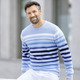 Hemden, Pullover & Shirts - Gestreifter Rundhalspullover mit Strukturdessin, in Größe 3XL(64/66) bis XXL(60/62), in Farbe BLEU-MARINE-ECRU – Farbe BLEU-MARINE-ECRU – Ansicht 2