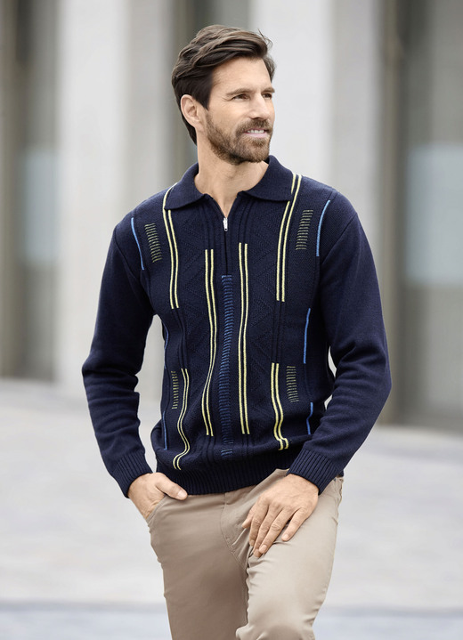 Hemden, Pullover & Shirts - Sportiver Polopullover mit kurzem Reißverschluss, in Größe 046 bis 062, in Farbe MARINE