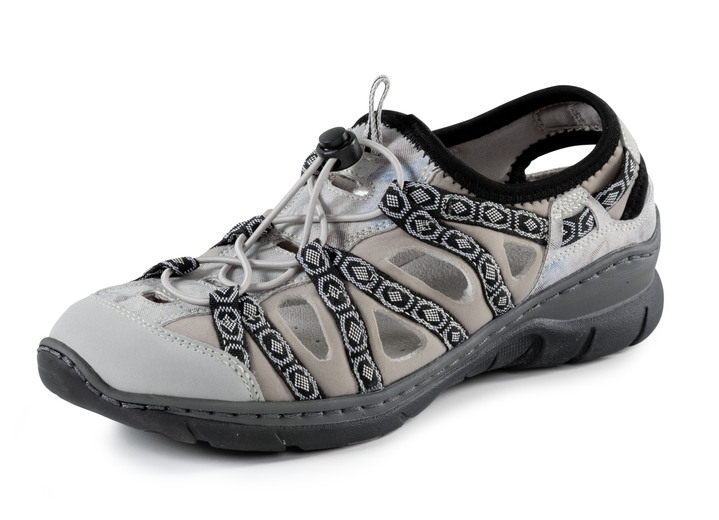 Komfortschuhe - ELENA EDEN Sandale mit Textilbordüre, in Größe 036 bis 042, in Farbe GRAU-TAUPE Ansicht 1