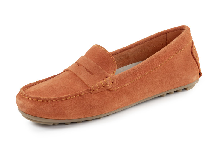 Mode - ELENA EDEN Mokassin-Slipper aus geschmeidigem Rind-Veloursleder, in Größe 036 bis 042, in Farbe ORANGE Ansicht 1