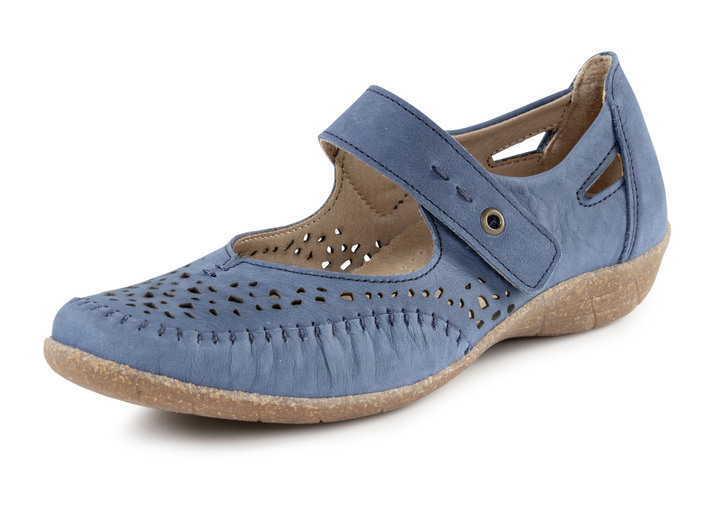 Komfortschuhe - ELENA EDEN Slipper aus luftig durchbrochenem Leder, in Größe 035 bis 041, in Farbe JEANS Ansicht 1