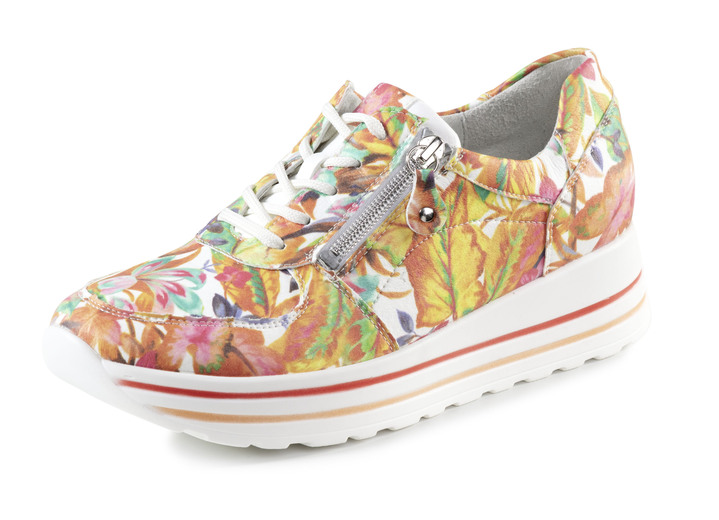 Komfortschuhe - Waldläufer Sneaker aus beschichtetem, floral bedrucktem Textilmaterial Komfortschuhe - Waldläufer Sneaker aus beschichtetem, floral bedrucktem Textilmaterial, in Größe 3 1/2 bis 8, in Farbe WEISS-BUNT