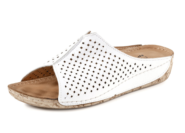 Komfortschuhe - ELENA EDEN, sommerliche Damen-Pantoletten, aus Leder, in Größe 035 bis 042, in Farbe WEISS Ansicht 1