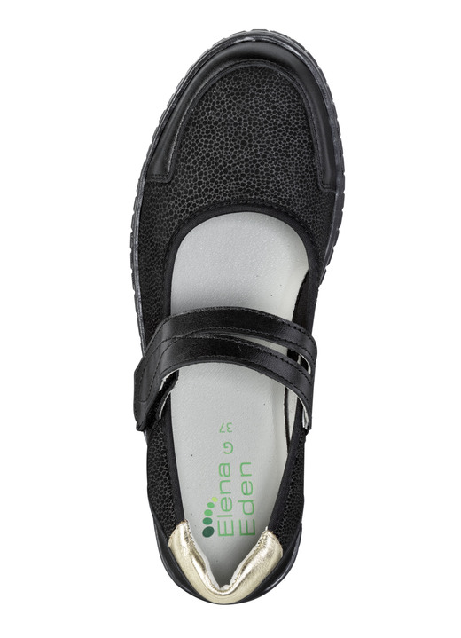 Komfortschuhe - ELENA EDEN Slipper aus Nappaleder und Stretchmaterial, in Größe 036 bis 042, in Farbe SCHWARZ-GOLD Ansicht 2