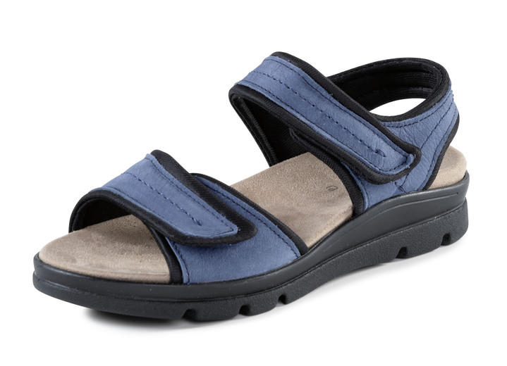 - ELENA EDEN Sandale aus weichem Nubukleder und schwarzem Elastikmaterial, in Größe 036 bis 042, in Farbe JEANS Ansicht 1
