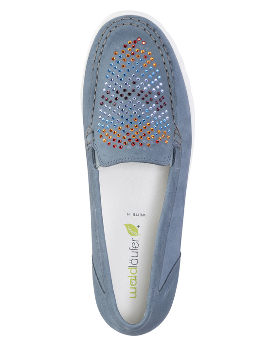 Komfortschuhe - Waldläufer Mokassin-Slipper mit bunten Glitzersteinchen besetzt, in Größe 3 1/2 bis 8, in Farbe JEANS Ansicht 2