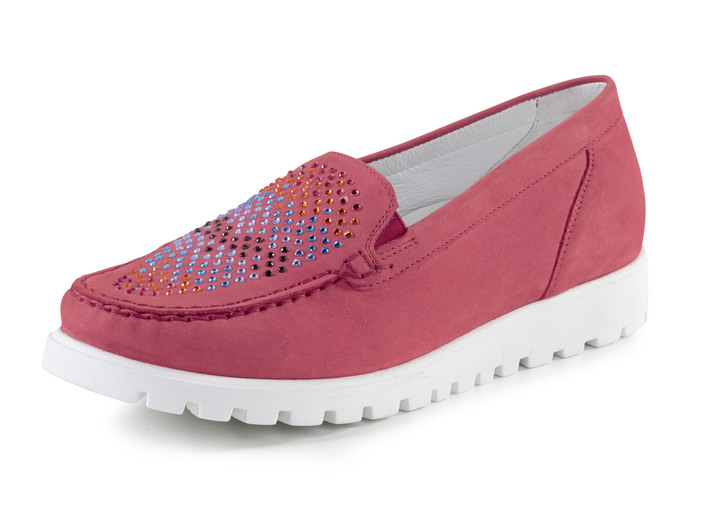 Komfortschuhe - Waldläufer Mokassin-Slipper mit bunten Glitzersteinchen besetzt, in Größe 3 1/2 bis 8, in Farbe JEANS Ansicht 4