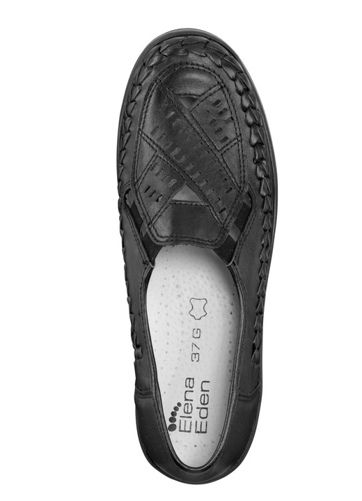 Komfortschuhe - ELENA EDEN Slipper luftig durchbrochen und mit Flechtdurchzug, in Größe 036 bis 042, in Farbe SCHWARZ Ansicht 2