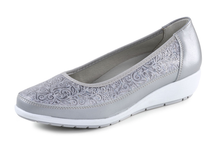 Komfortschuhe - ELENA EDEN Ballerina aus Nappaleder und glänzend geprägtem Leder, in Größe 035 bis 041, in Farbe SILBERGRAU Ansicht 1
