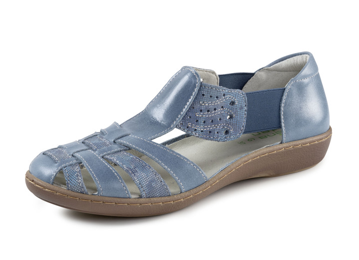 Komfortschuhe - ELENA EDEN Riemchen-Sandale aus Nappaleder und effektvoll geprägtem Veloursleder, in Größe 035 bis 042, in Farbe JEANS Ansicht 1