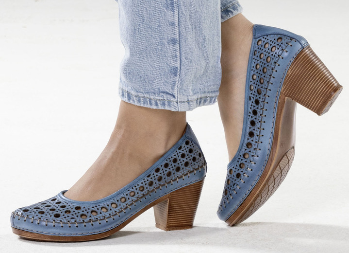 Komfortschuhe - Gemini, sommerliche Damen-Pumps, Weite G, aus Leder, in Größe 036 bis 042, in Farbe JEANS Ansicht 4