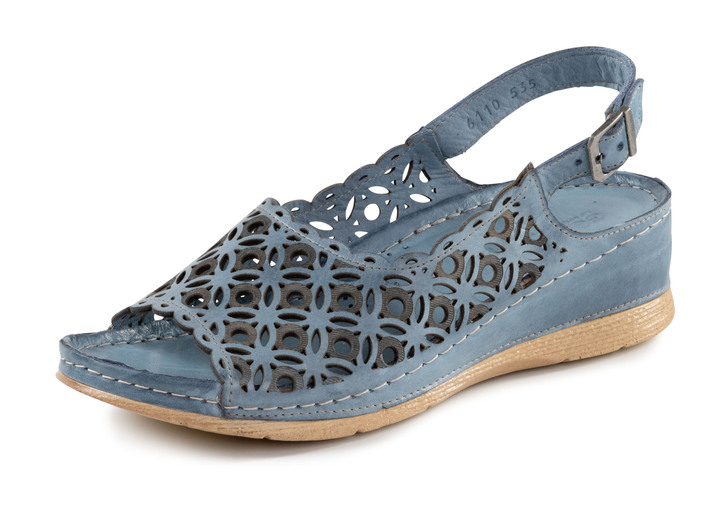 Komfortschuhe - Gemini Sandale aus perforiertem, geprägtem Nappaleder, in Größe 036 bis 042, in Farbe JEANS Ansicht 1
