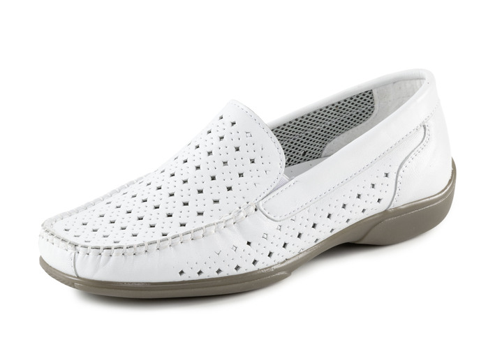 Mode - ELENA EDEN, sommerliche Damen-Slipper, Weite H, mit herausnehmbarem Fußbett, in Größe 036 bis 042, in Farbe WEISS Ansicht 1
