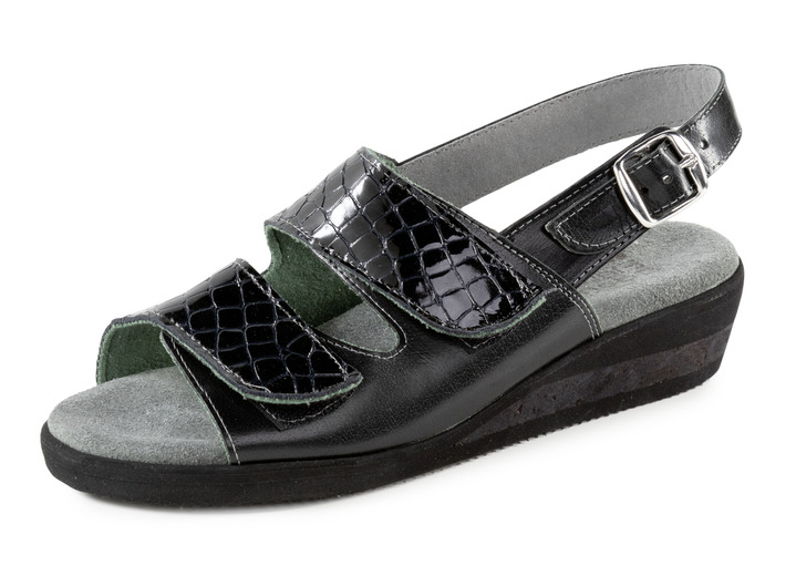 Komfortschuhe - ELENA EDEN Sandale aus Nappaleder und krokogeprägtem Lackleder, in Größe 036 bis 042, in Farbe SCHWARZ Ansicht 1