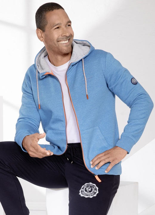 Sport- & Freizeitmode - Sweatjacke mit Kapuze, in Größe 3XL (58) bis XXL (56), in Farbe AQUA MELIERT Ansicht 3