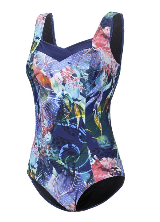 Mode - Laurina Badeanzug mit buntem Druckdessin und Halbkorsage, in Größe 038 bis 054, in Cup B, in Farbe MARINE-BUNT Ansicht 3