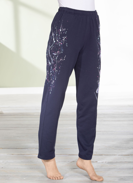 Freizeithosen - Hose mit tollem Floral Dessin, in Größe 018 bis 054, in Farbe MARINE Ansicht 2