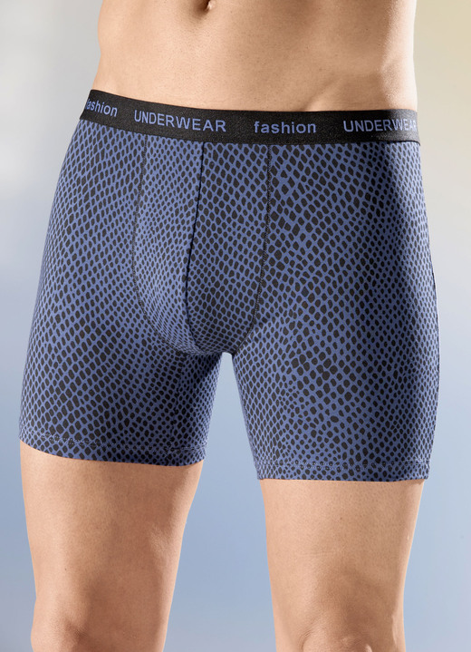 Unterwäsche - Dreierpack Pants mit Elastikbund, in Größe 005 bis 011, in Farbe 2X JEANSBLAU-SCHWARZ, 1X UNI SCHWARZ