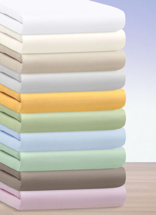 Spannbetttücher - Hochwertige Elastic-Mako-Feinjersey-Spannbetttücher, in Größe 133 (1 Spannbetttuch, 100/200 cm) bis 938 (1 Topper-Spannbetttuch,200/200 cm), in Farbe WEISS Ansicht 2