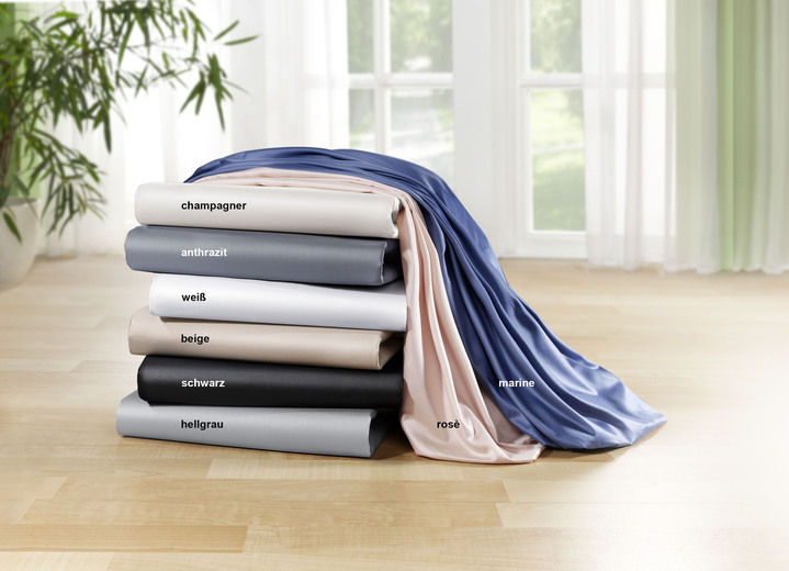 - Mako-Satin-Spannbetttuch aus 100% Baumwolle, in Größe 133 (90/200 cm) bis 138 (180/200 cm), in Farbe CHAMPAGNER Ansicht 1