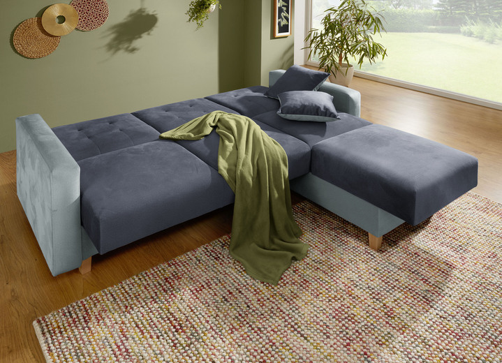 Funktions-Polstermöbel - Gemütliche Polsterecke mit Bettfunktion, in Farbe HELLBL.-DUNKELBL. Ansicht 2