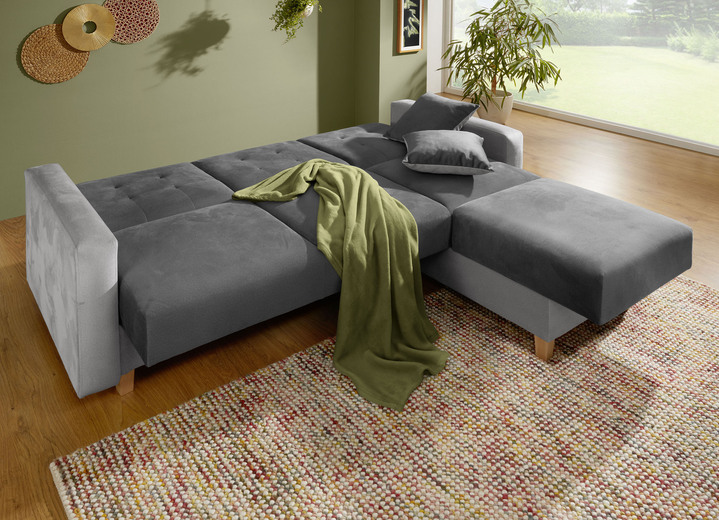 Funktions-Polstermöbel - Gemütliche Polsterecke mit Bettfunktion, in Farbe HELLBL.-DUNKELBL. Ansicht 4
