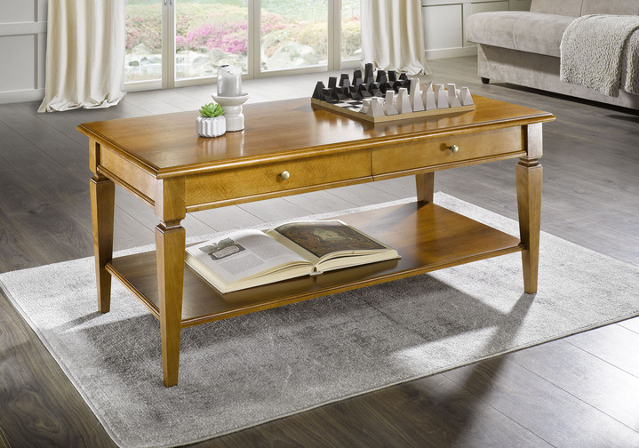 - Couchtisch, teilmassiv, in Farbe NUSSBAUM, in Ausführung Quadratischer Couchtisch
