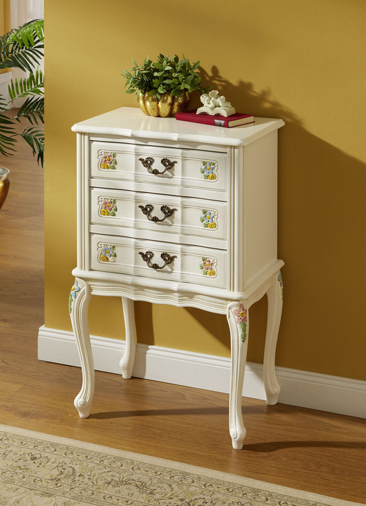 Büromöbel - Teilmassive Möbelserie mit kunstvollen Holzverzierungen, in Farbe WEISS, in Ausführung Kommode, 1-türig Ansicht 3