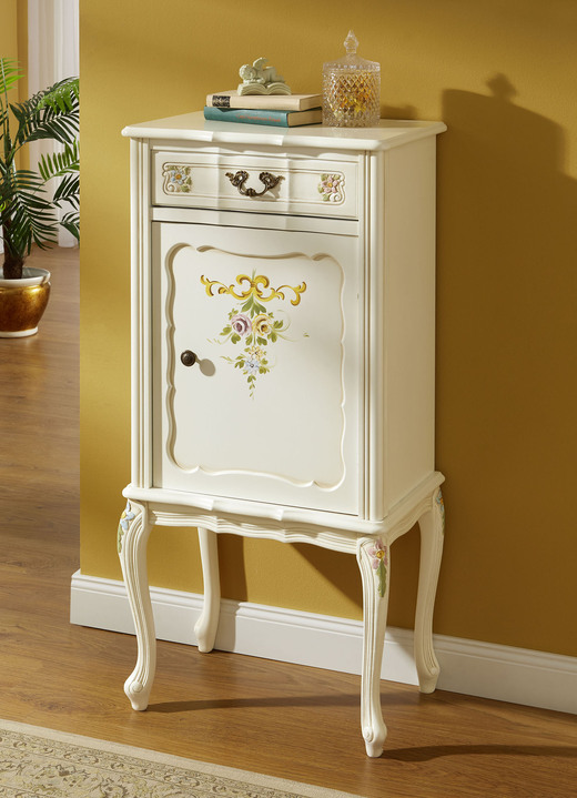 Büromöbel - Teilmassive Möbelserie mit kunstvollen Holzverzierungen, in Farbe WEISS, in Ausführung Kommode, 1-türig Ansicht 4