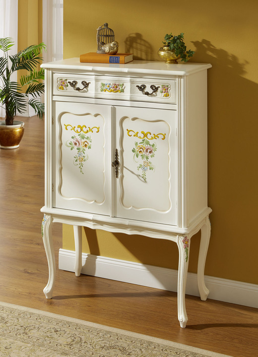 Büromöbel - Teilmassive Möbelserie mit kunstvollen Holzverzierungen, in Farbe WEISS, in Ausführung Kommode, 1-türig Ansicht 6