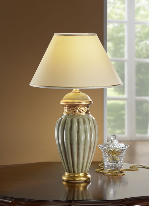 Lampen & Leuchten - Tischleuchte mit echter Blattgoldauflage, in Farbe GRÜN-WEISS-GOLD Ansicht 1