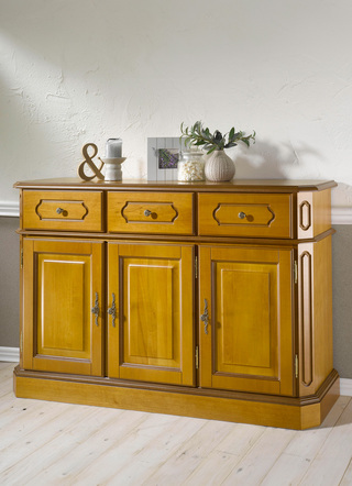 Teilmassive Kommode, 3-türig, mit Metallgriffen